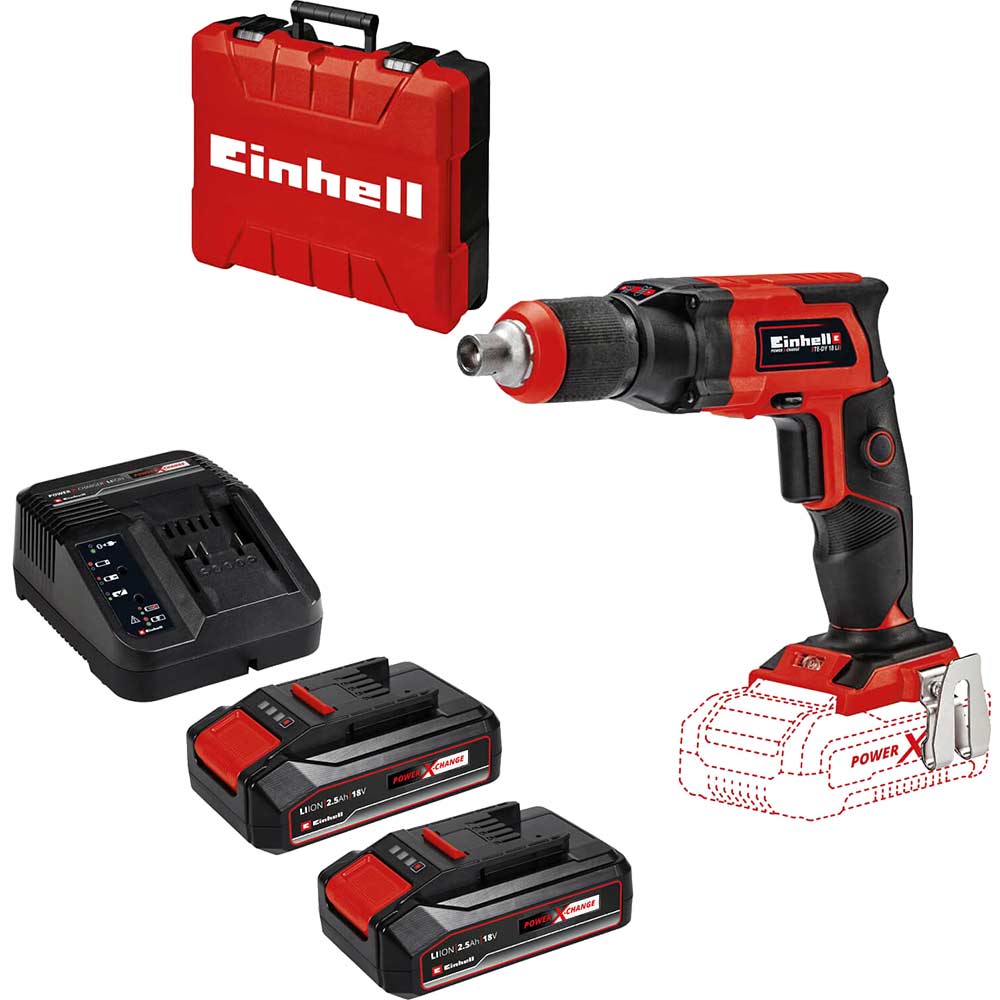 Image of Einhell TE-DY 18 Li 18v Cordless Drywall Screwdriver 2 x 2.5ah Li-ion Charger Case