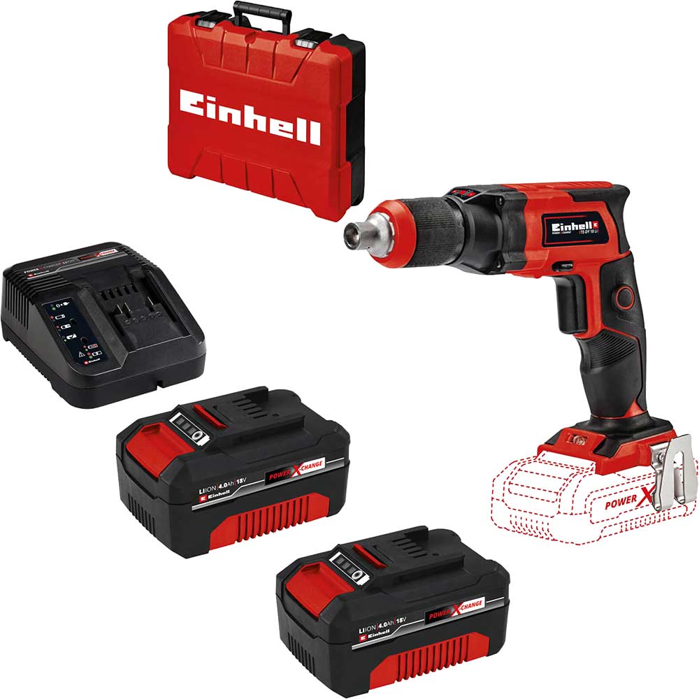 Image of Einhell TE-DY 18 Li 18v Cordless Drywall Screwdriver 2 x 4ah Li-ion Charger Case