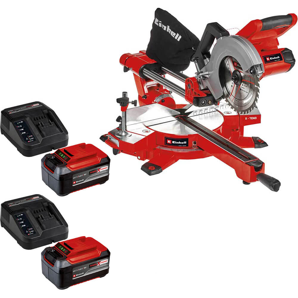 Einhell TE-SM 36/210 36v Cordless Sliding Mitre Saw 210mm 2 x 5.2ah Li-ion Twin or Dual Battery Charger No Case