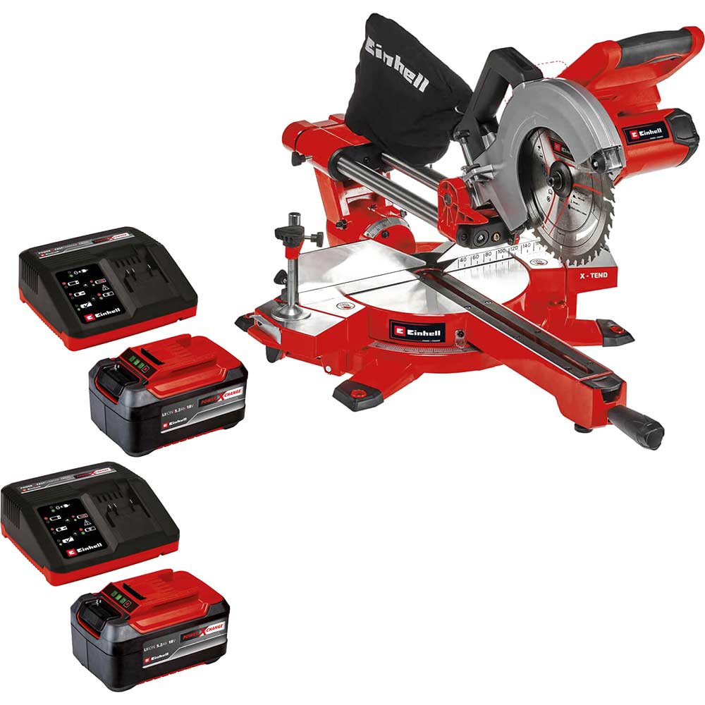 Einhell TE-SM 36/210 36v Cordless Sliding Mitre Saw 210mm 2 x 5.2ah Li-ion Twin or Dual Battery Charger No Case