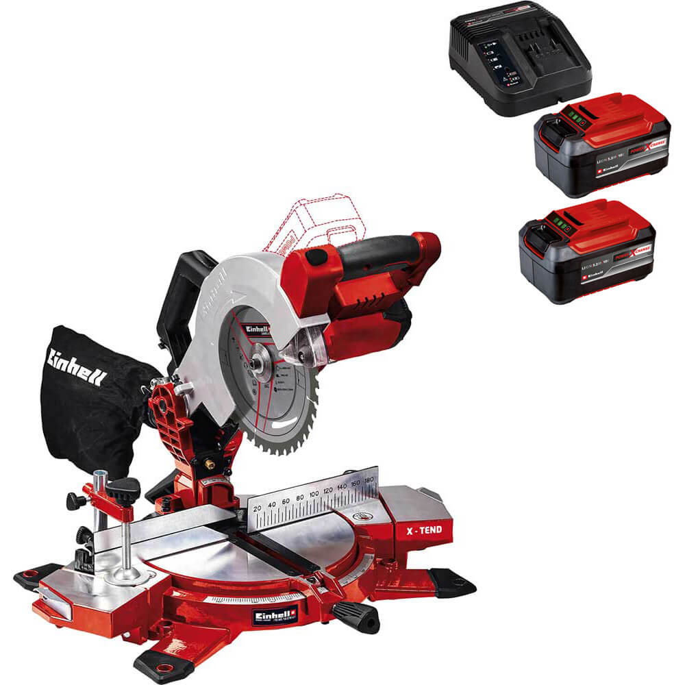 Einhell TE-MS 18/210 Li 18v Cordless Compound Mitre Saw 210mm 2 x 5.2ah Li-ion Battery Charger No Case