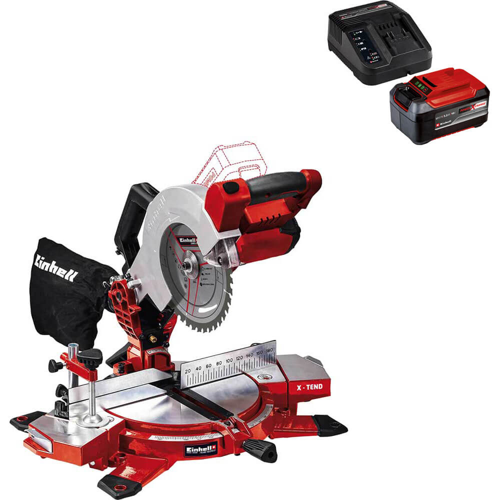 Einhell TE-MS 18/210 Li 18v Cordless Compound Mitre Saw 210mm 1 x 5.2ah Li-ion Battery Charger No Case