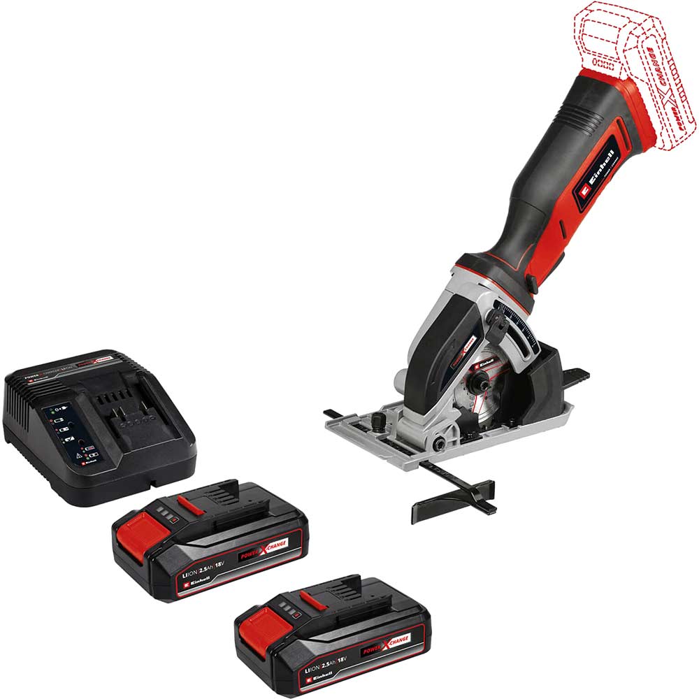 Einhell TE-CS 18/89 Li 18v Mini Cordless Circular Saw 89mm 2 x 2.5ah Li-ion Battery Charger No Case
