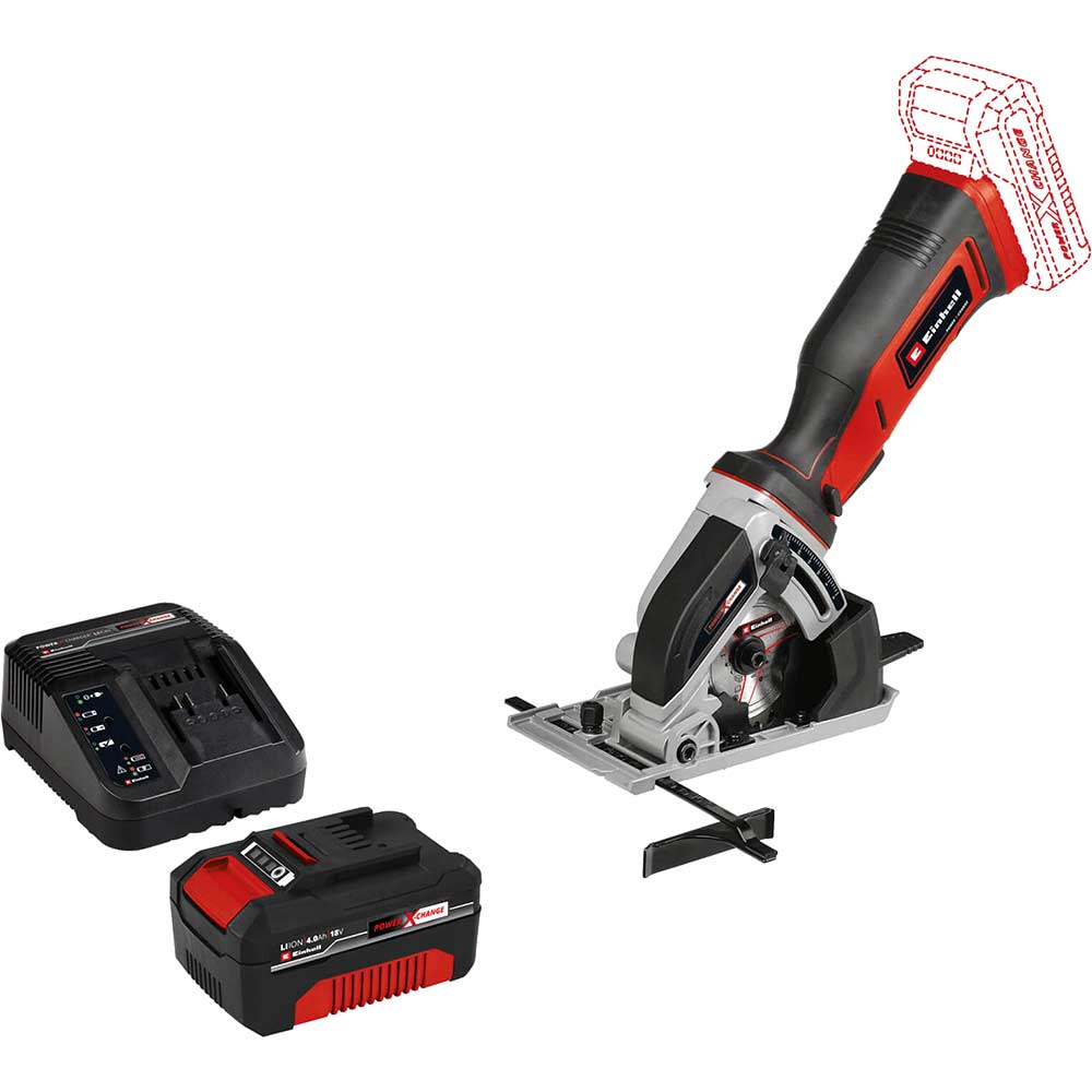 Image of Einhell TE-CS 18/89 Li 18v Mini Cordless Circular Saw 89mm 1 x 4ah Li-ion Charger No Case