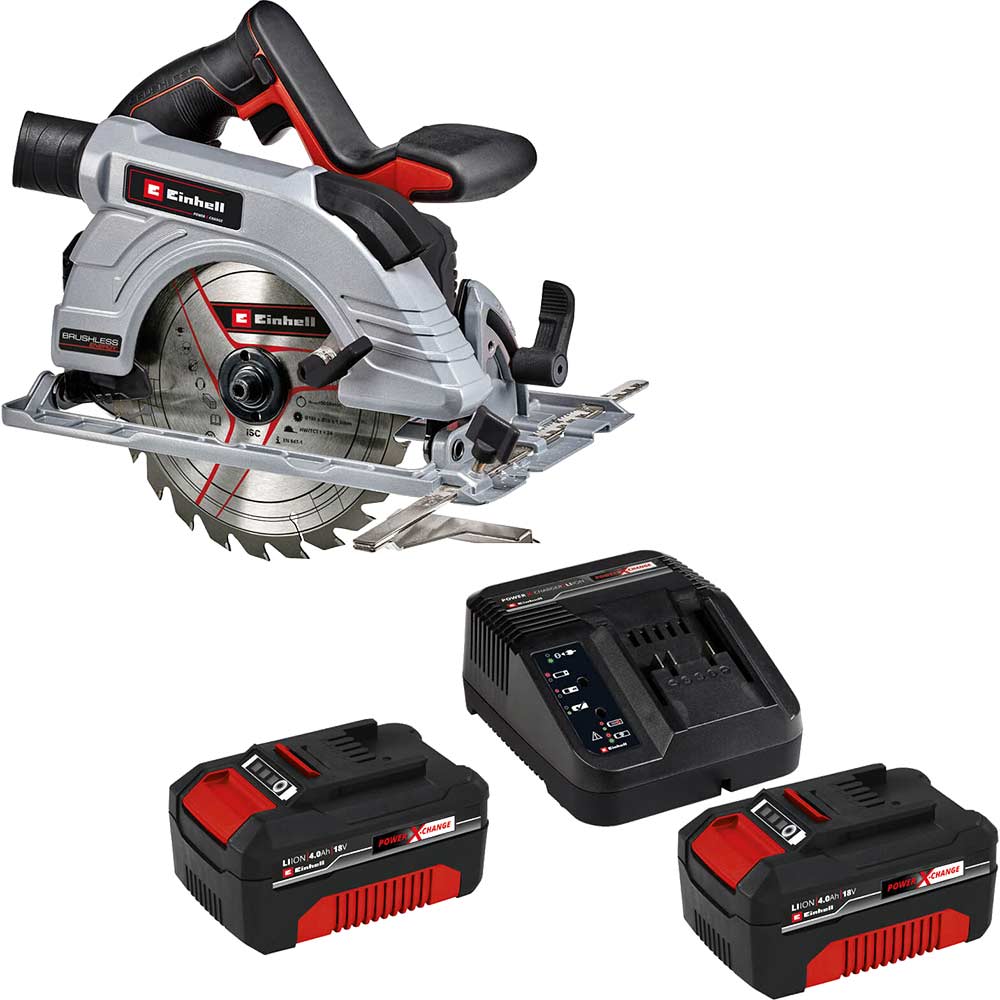 Einhell TE-CS 18/190 Li BL 18v Cordless Brushless Circular Saw 190mm 2 x 4ah Li-ion Battery Charger No Case