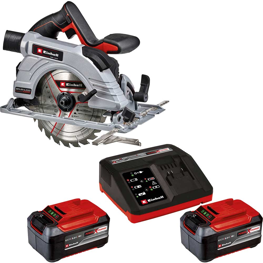 Image of Einhell TE-CS 18/190 Li BL 18v Cordless Brushless Circular Saw 190mm 2 x 5.2ah Li-ion Charger No Case