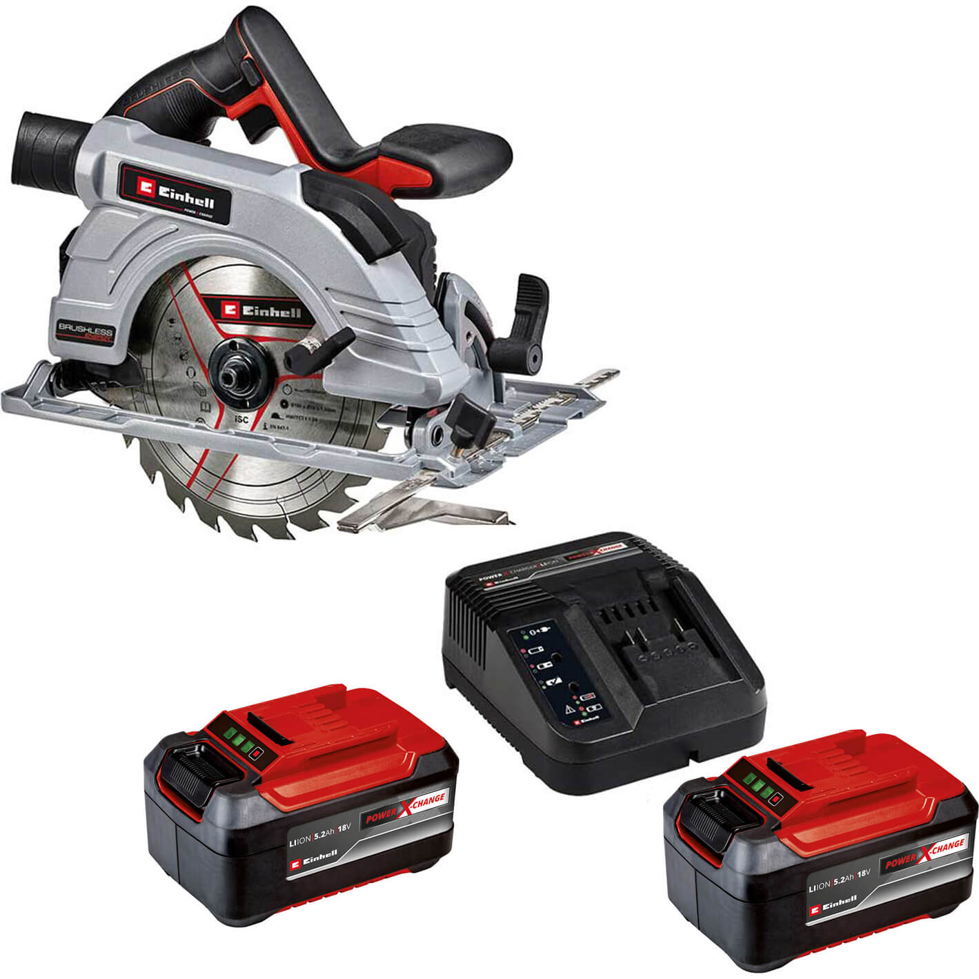 Einhell TE-CS 18/190 Li BL 18v Cordless Brushless Circular Saw 190mm 2 x 5.2ah Li-ion Battery Charger No Case