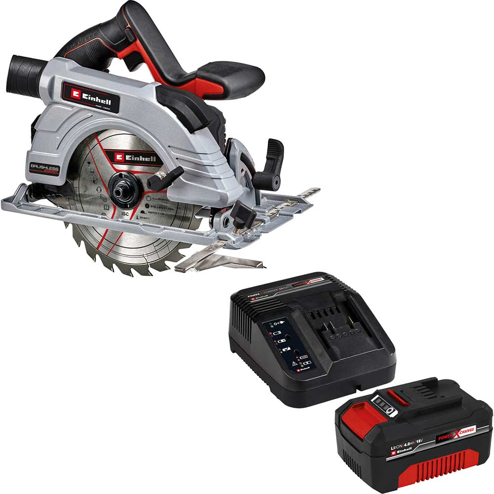 Image of Einhell TE-CS 18/190 Li BL 18v Cordless Brushless Circular Saw 190mm 1 x 4ah Li-ion Charger No Case