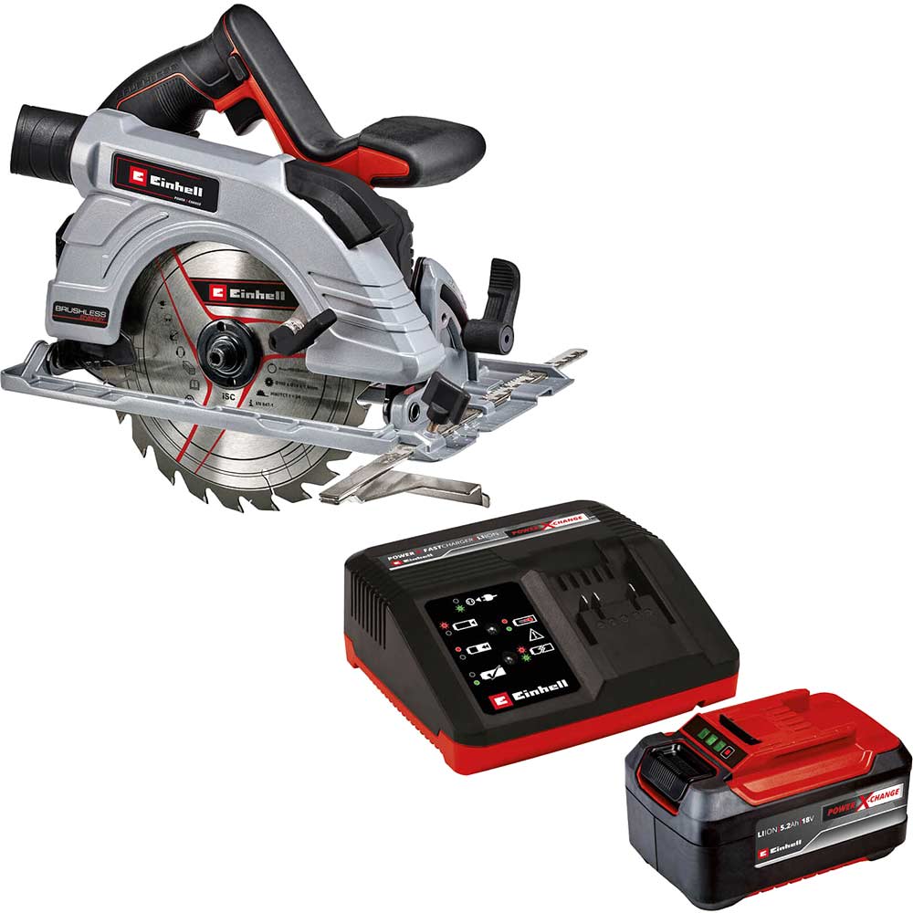 Image of Einhell TE-CS 18/190 Li BL 18v Cordless Brushless Circular Saw 190mm 1 x 5.2ah Li-ion Charger No Case