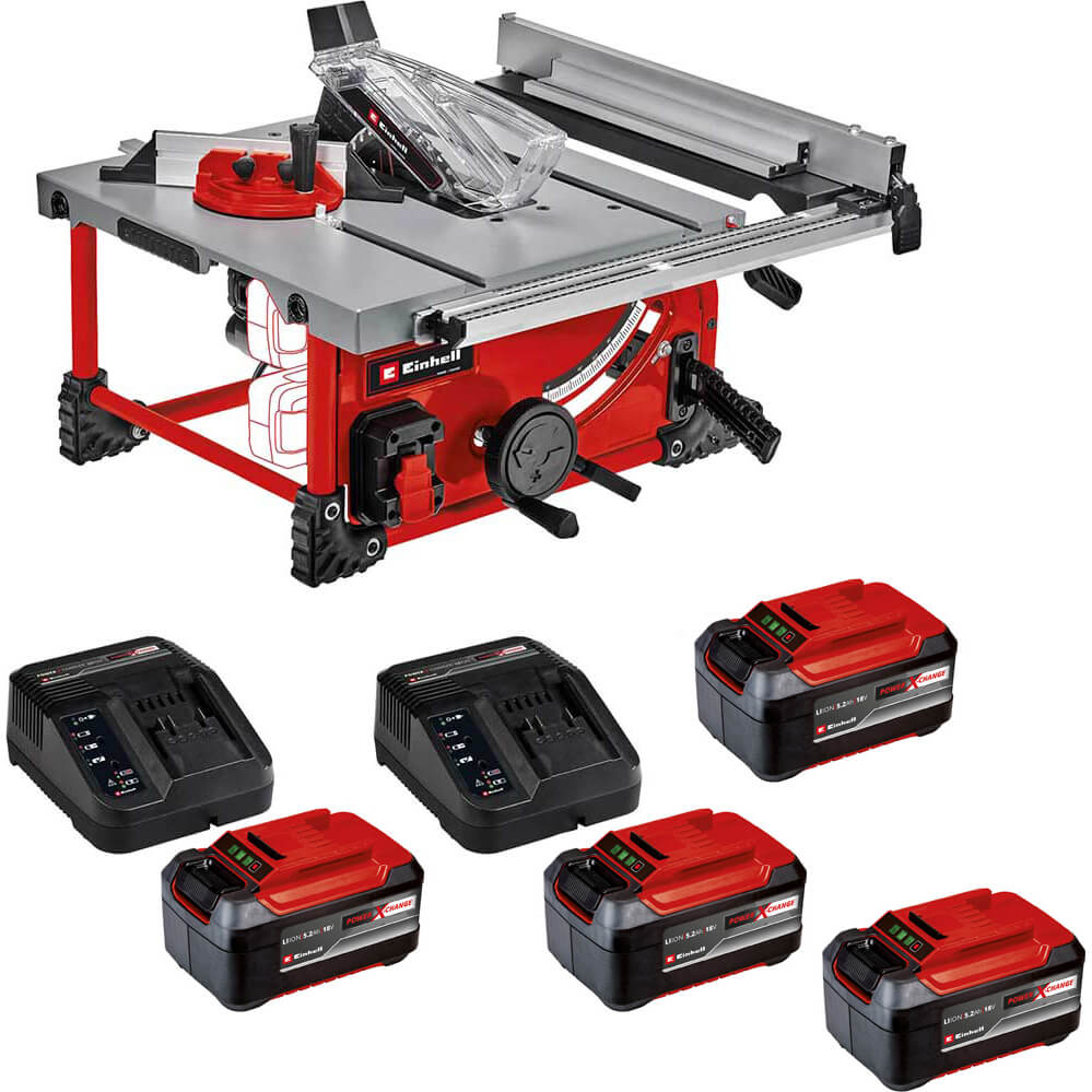 Einhell TE-TS 36/210 Li 36v Cordless Table Saw 210mm 4 x 5.2ah Li-ion Twin or Dual Battery Charger No Case