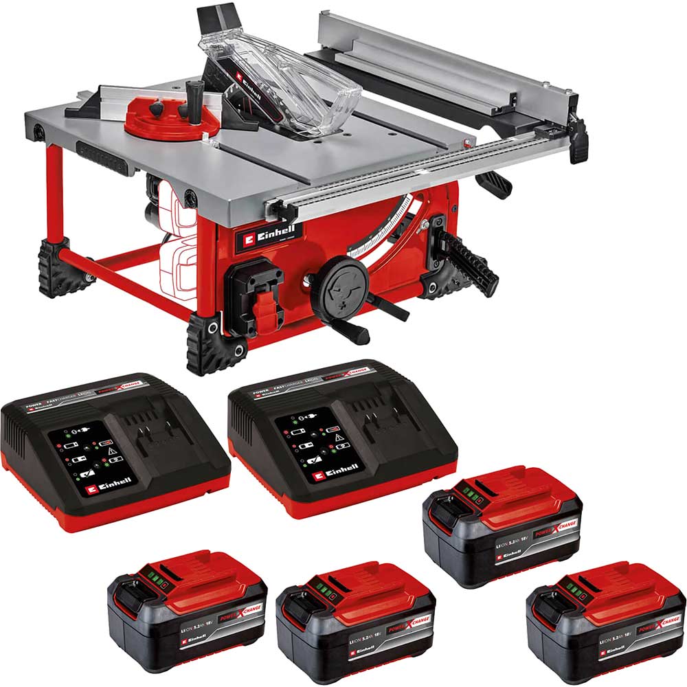 Einhell TE-TS 36/210 Li 36v Cordless Table Saw 210mm 4 x 5.2ah Li-ion Twin or Dual Battery Charger No Case