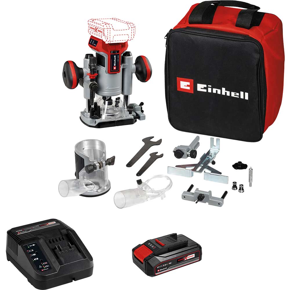 Einhell TP-RO 18 Li BL 18v Cordless Brushless Plunge and Trim Router Set 1 x 2.5ah Li-ion Charger Bag