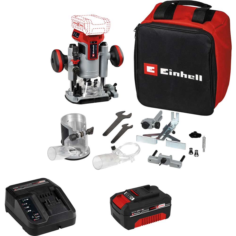 Einhell TP-RO 18 Li BL 18v Cordless Brushless Plunge and Trim Router Set 1 x 4ah Li-ion Charger Bag