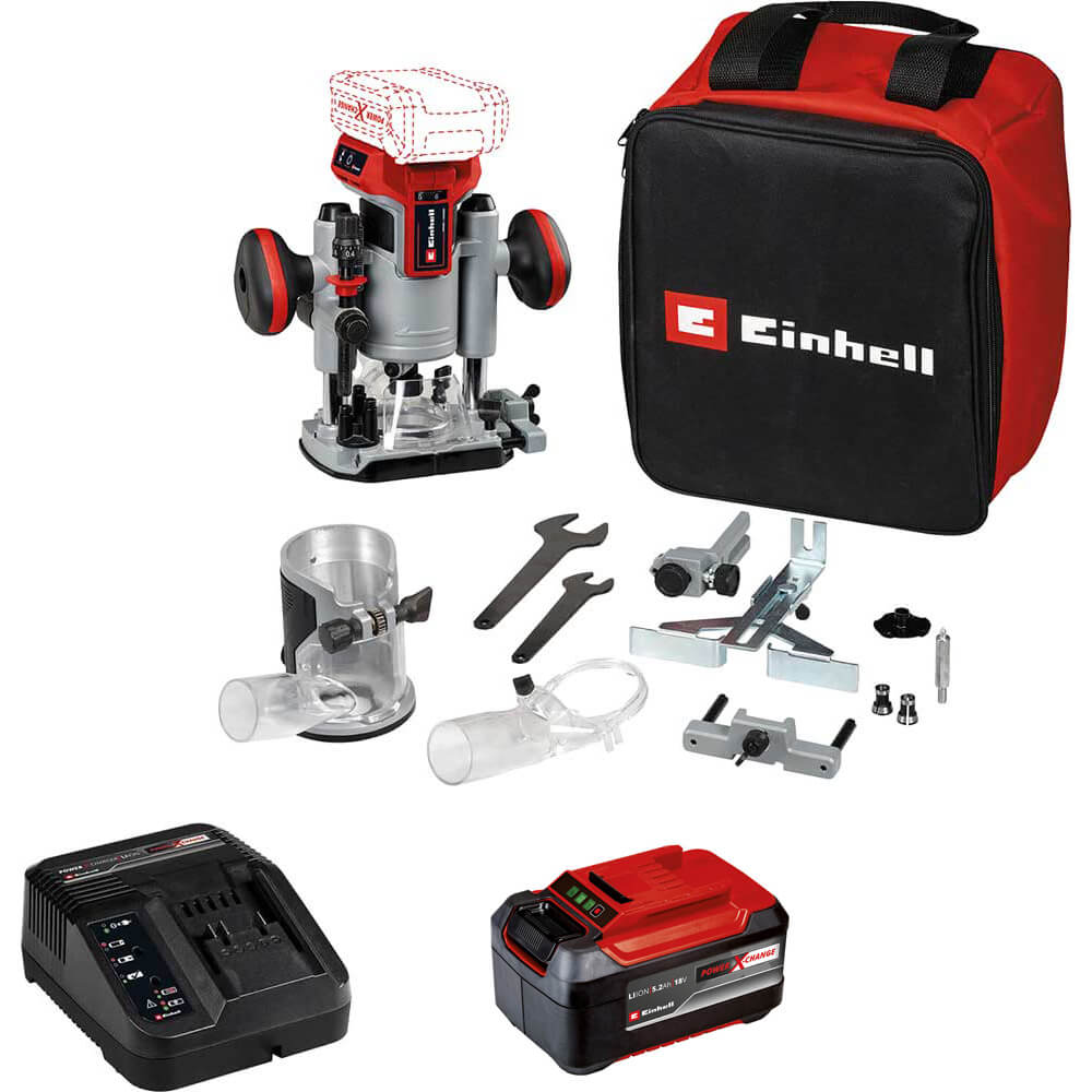 Einhell Professional TP-RO 18 Li BL 18v Cordless Brushless Plunge and Trim Router Set 1 x 5.2ah Li-ion Battery Charger Bag