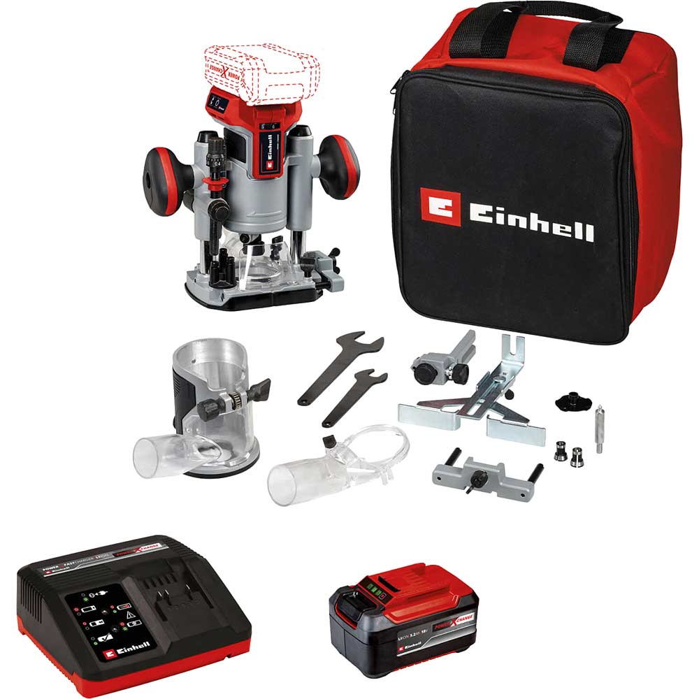 Einhell Professional TP-RO 18 Li BL 18v Cordless Brushless Plunge and Trim Router Set 1 x 5.2ah Li-ion Battery Charger Bag
