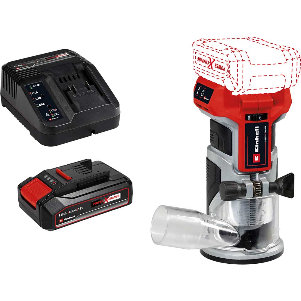 Einhell Professional TP-ET 18 Li BL 18v Cordless Brushless Trim Router 1 x 2.5ah Li-ion Battery Charger No Case