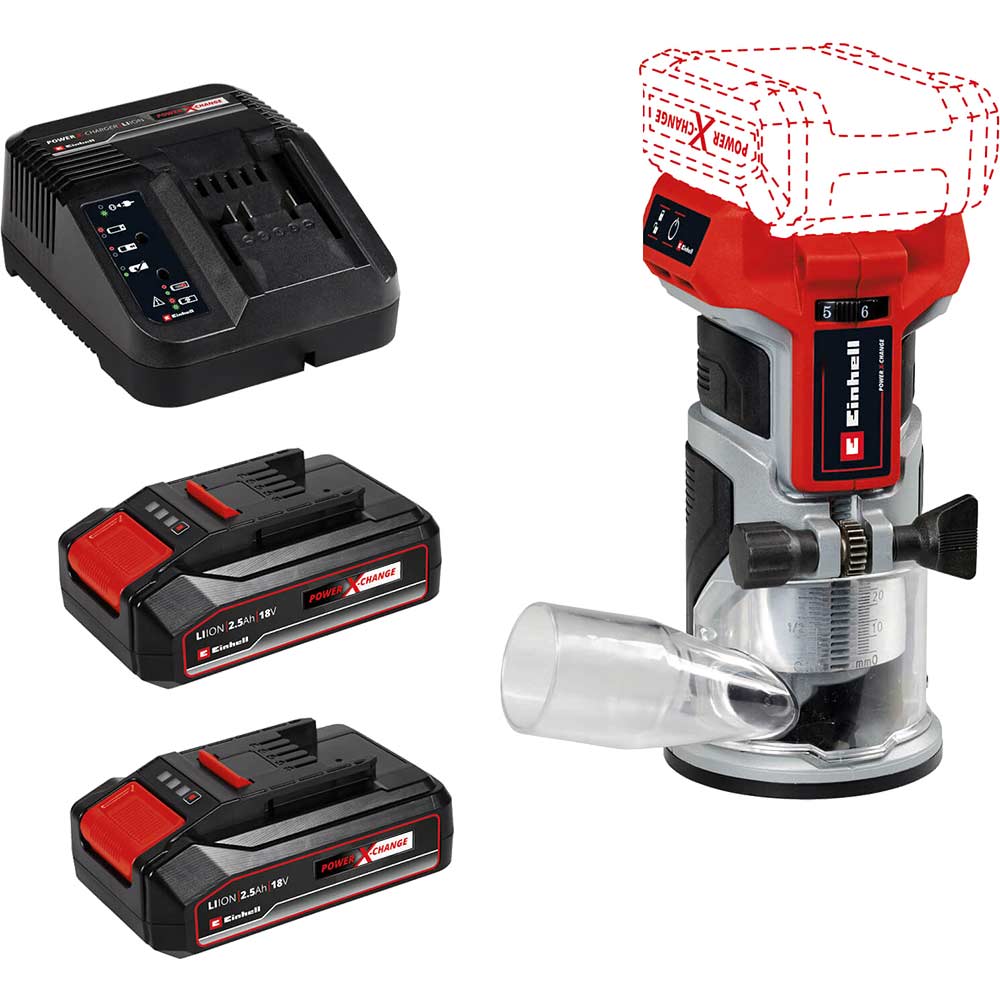 Einhell Professional TP-ET 18 Li BL 18v Cordless Brushless Trim Router 2 x 2.5ah Li-ion Battery Charger No Case
