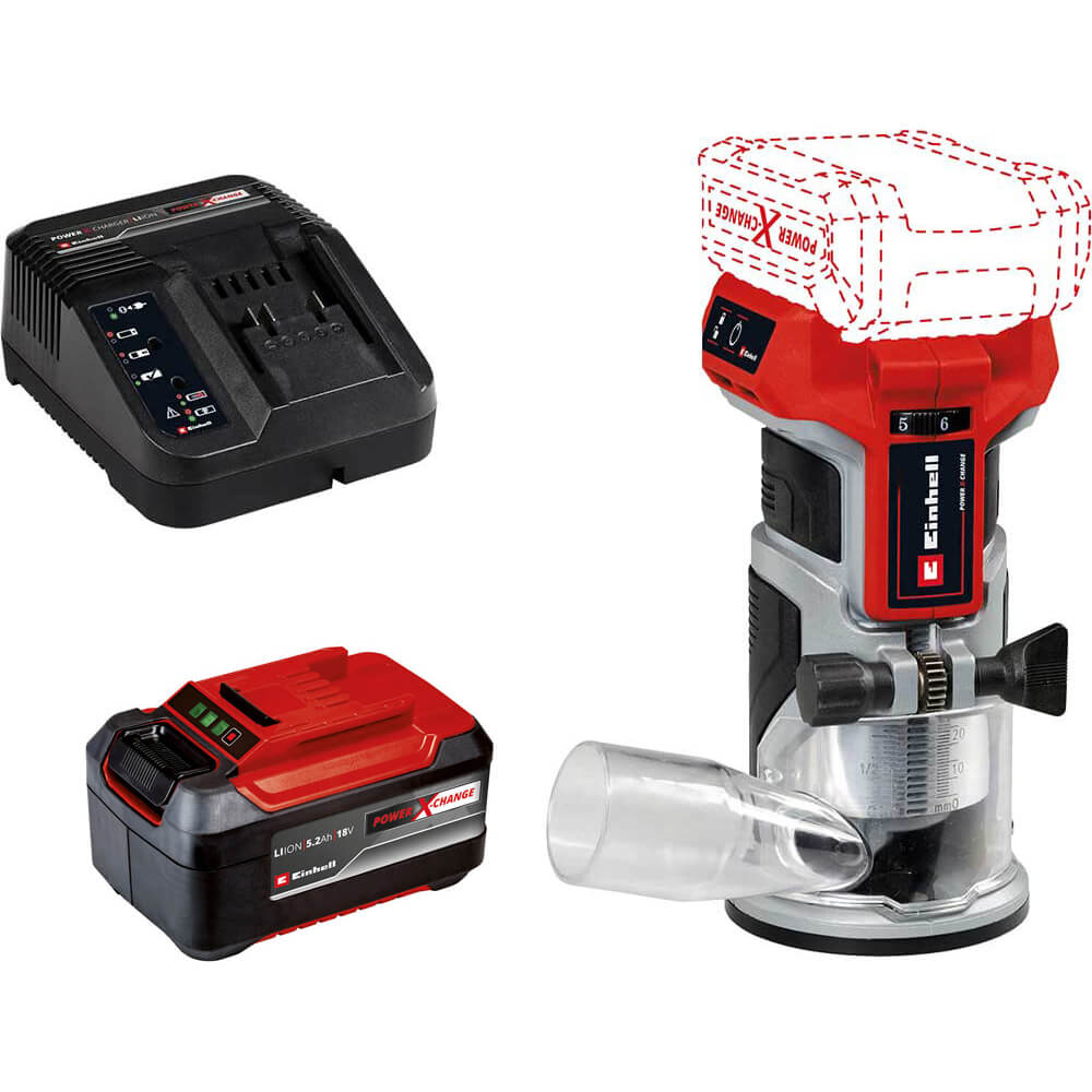 Einhell Professional TP-ET 18 Li BL 18v Cordless Brushless Trim Router 1 x 5.2ah Li-ion Battery Charger No Case