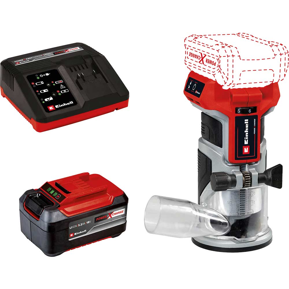 Einhell Professional TP-ET 18 Li BL 18v Cordless Brushless Trim Router 1 x 5.2ah Li-ion Battery Charger No Case