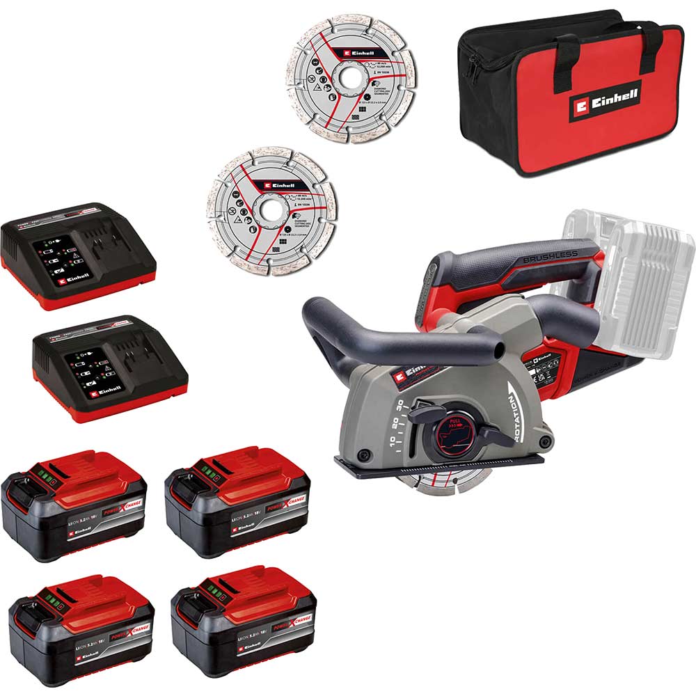Einhell Professional TP-MA 36/30 Li BL 36v Cordless Brushless Wall Chaser 4 x 5.2ah Li-ion Twin or Dual Battery Charger Bag