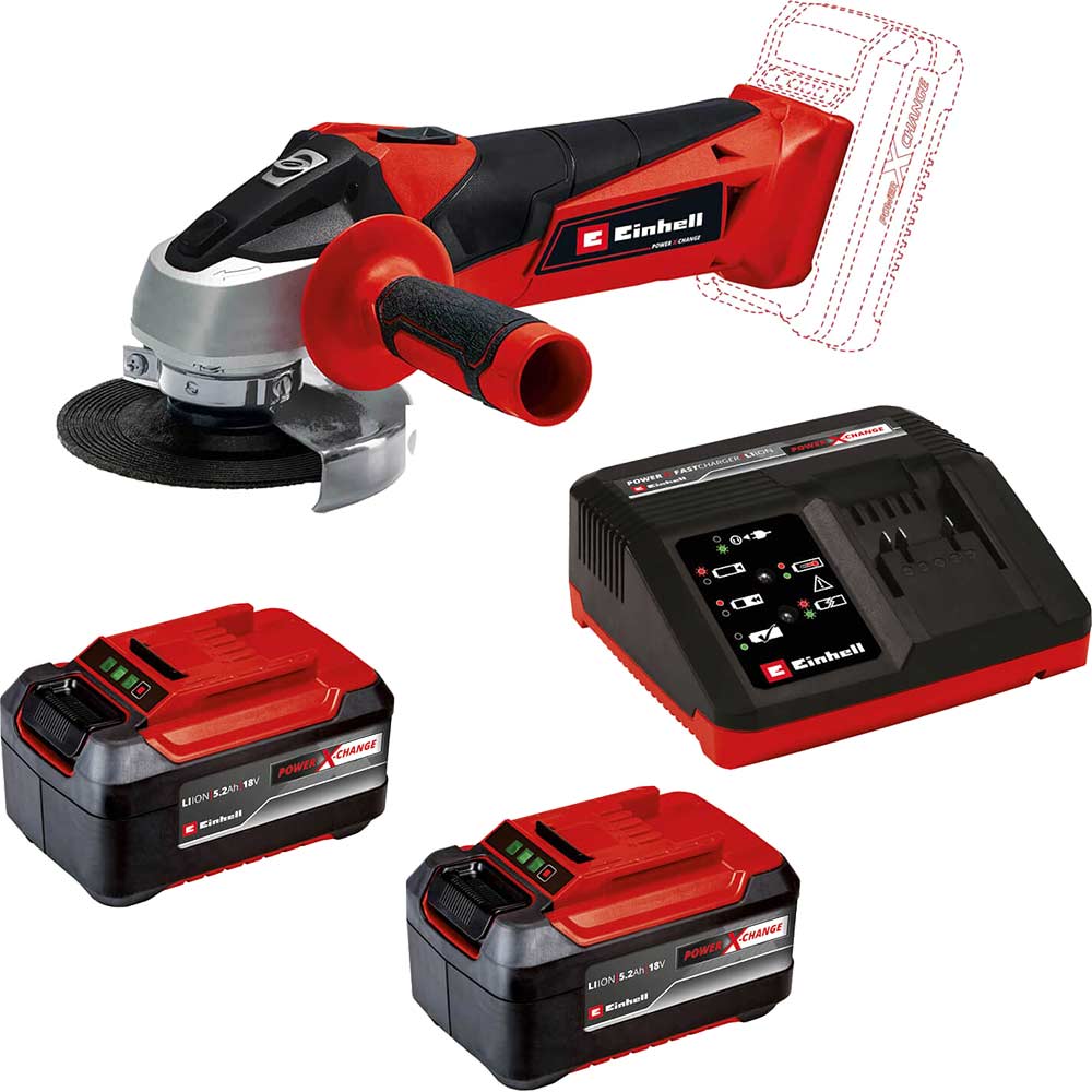 Einhell TC-AG 18/115 Li 18v Cordless Angle Grinder 115mm 2 x 5.2ah Li-ion Charger No Case