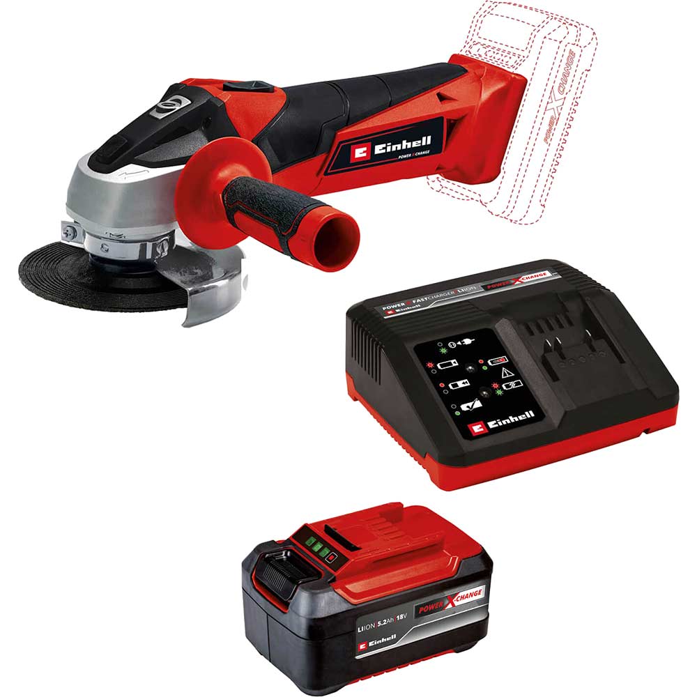 Einhell TC-AG 18/115 Li 18v Cordless Angle Grinder 115mm 1 x 5.2ah Li-ion Charger No Case