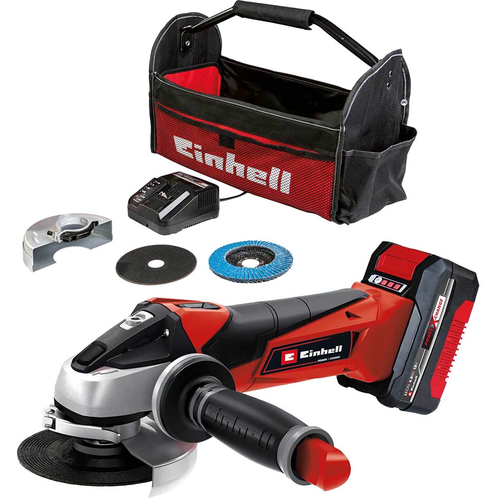 Image of Einhell TE-AG 18/115 Li 18v Cordless Angle Grinder 115mm 1 x 4ah Li-ion Charger Bag