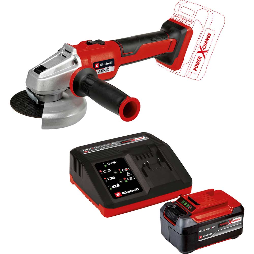 Image of Einhell AXXIO 18/125 Q 18v Quick Release Brushless Angle Grinder 125mm 1 x 5.2ah Li-ion Charger No Case