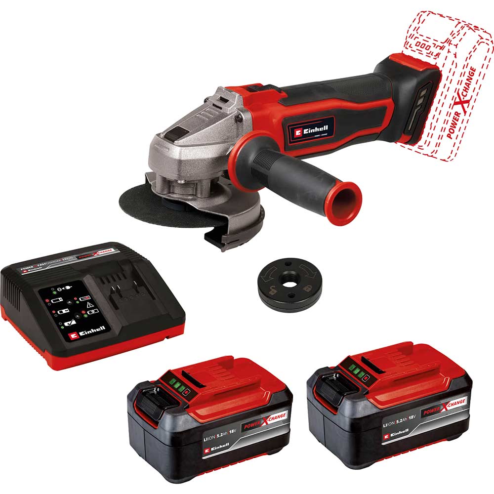 Einhell TE-AG 18/115 Q Li 18v Cordless Quick Fix Angle Grinder 115mm 2 x 5.2ah Li-ion Battery Charger No Case