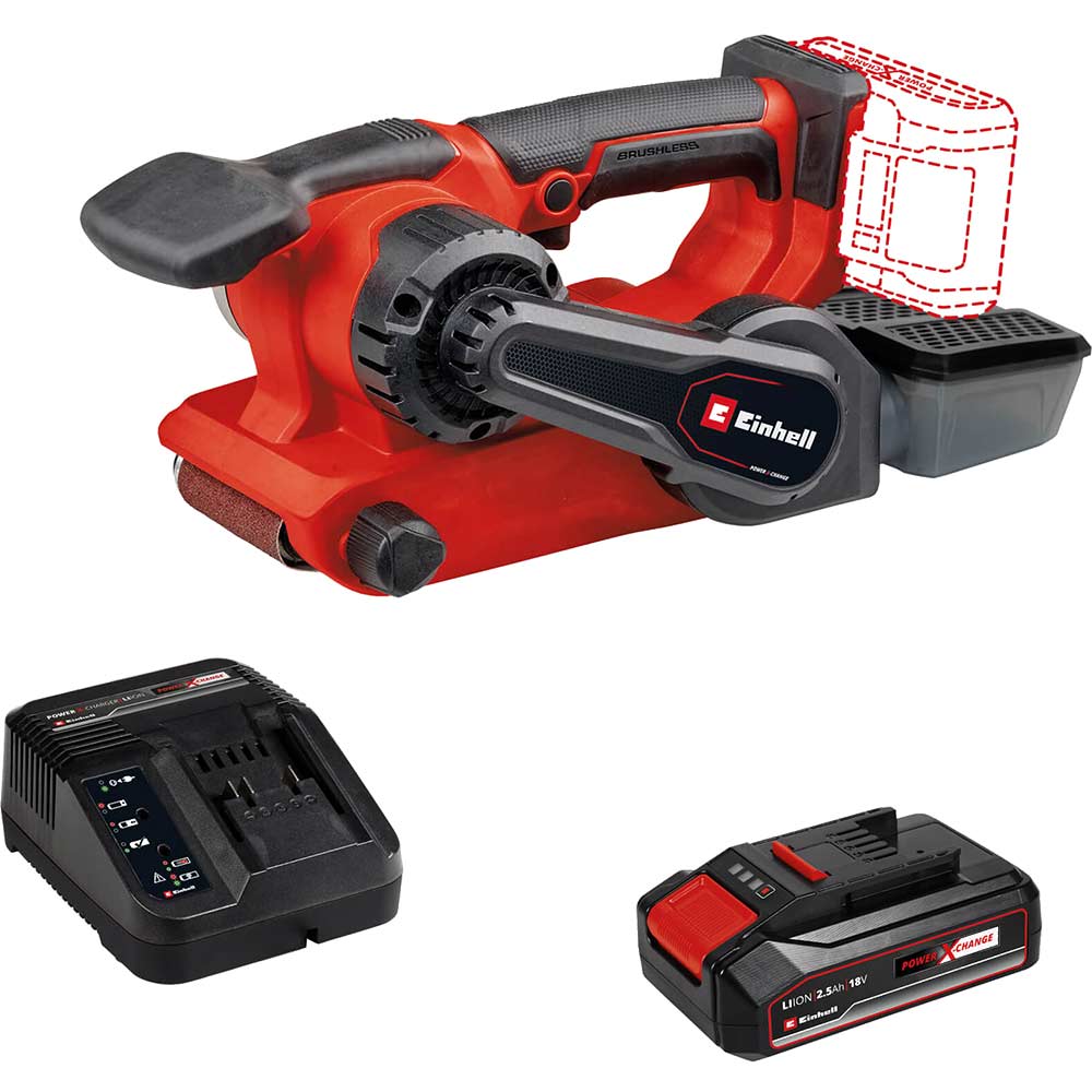 Einhell TP-BS 18/457 BL 18v Cordless Brushless Belt Sander 75mm 1 x 2.5ah Li-ion Charger No Case