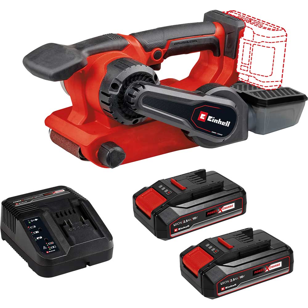 Einhell TP-BS 18/457 BL 18v Cordless Brushless Belt Sander 75mm 2 x 2.5ah Li-ion Charger No Case