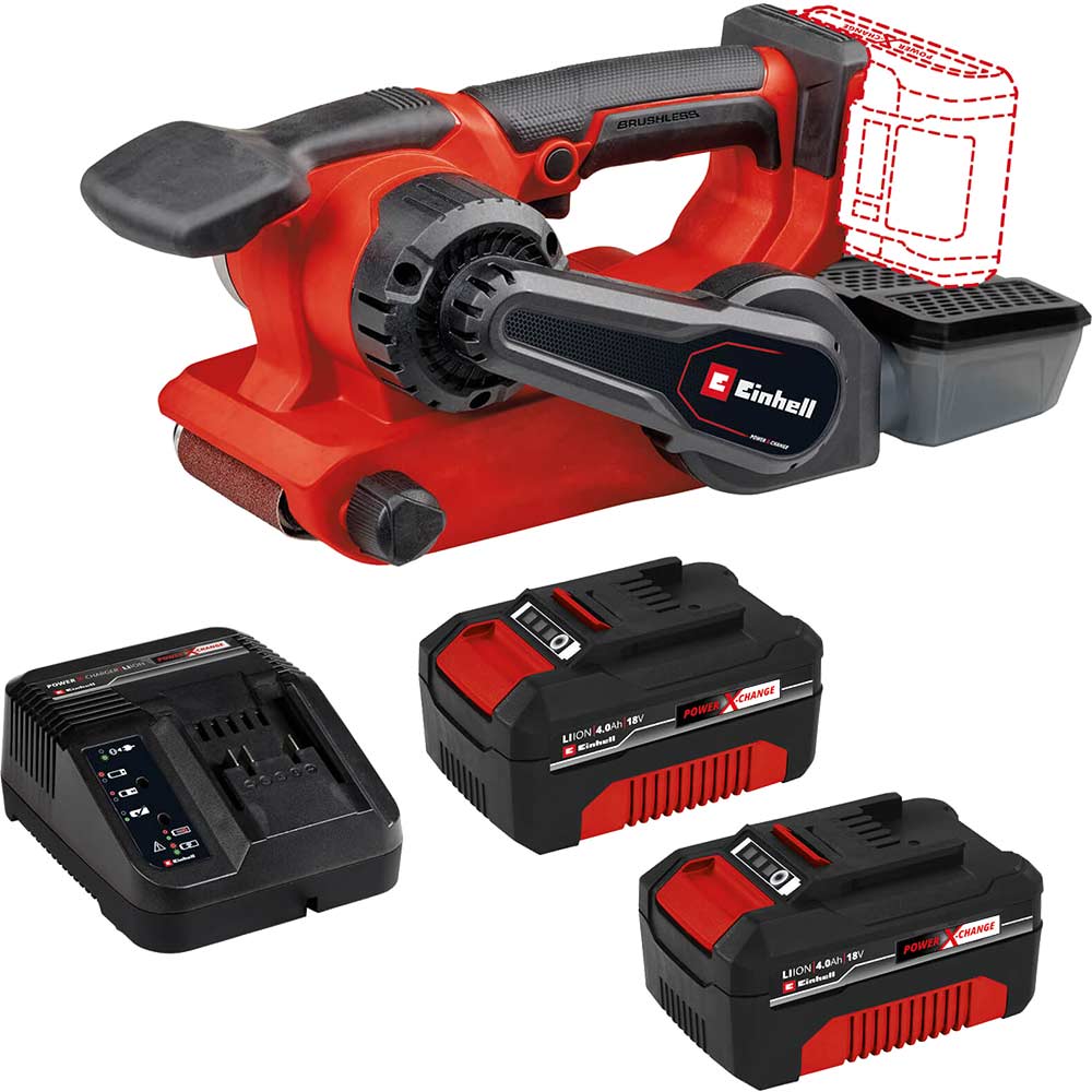 Einhell Professional TP-BS 18/457 BL 18v Cordless Brushless Belt Sander 75mm 2 x 4ah Li-ion Battery Charger No Case