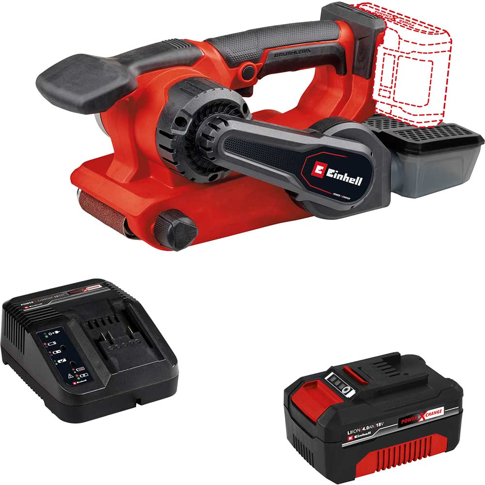 Einhell Professional TP-BS 18/457 BL 18v Cordless Brushless Belt Sander 75mm 1 x 4ah Li-ion Battery Charger No Case