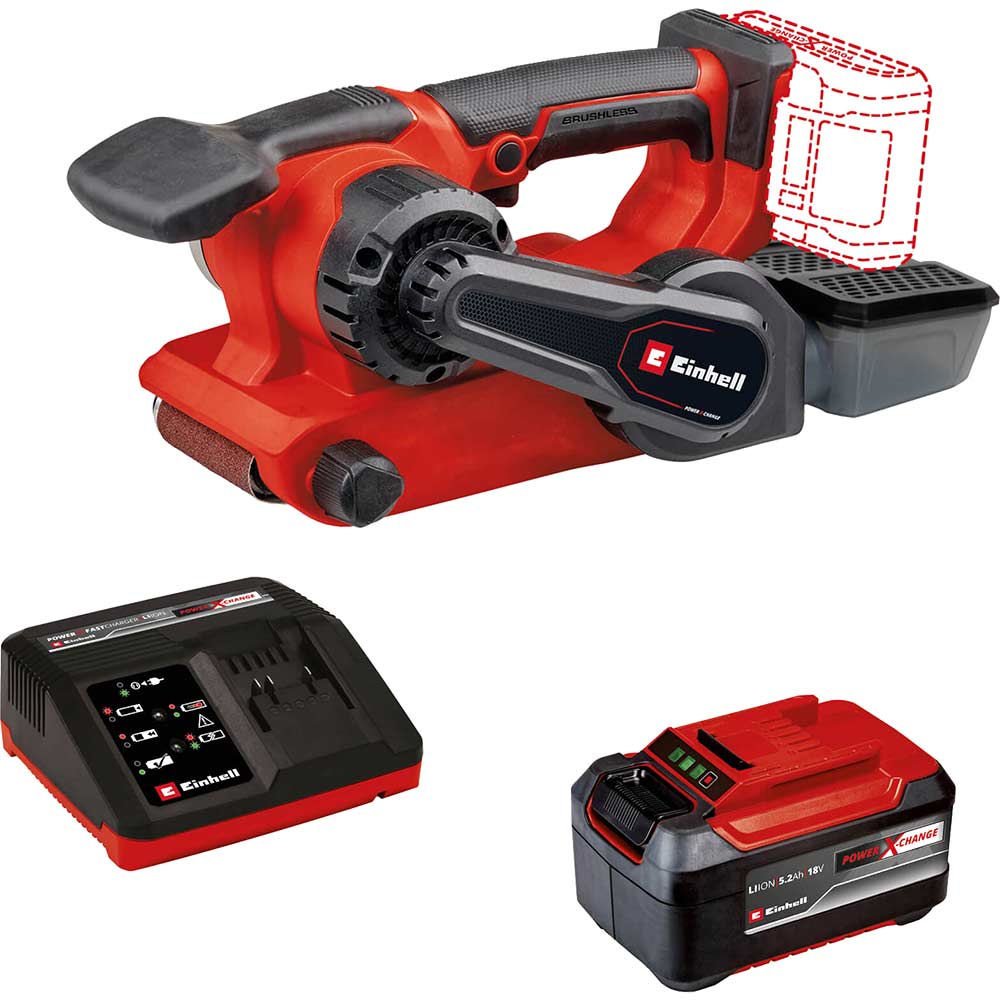 Einhell Professional TP-BS 18/457 BL 18v Cordless Brushless Belt Sander 75mm 1 x 5.2ah Li-ion Battery Charger No Case