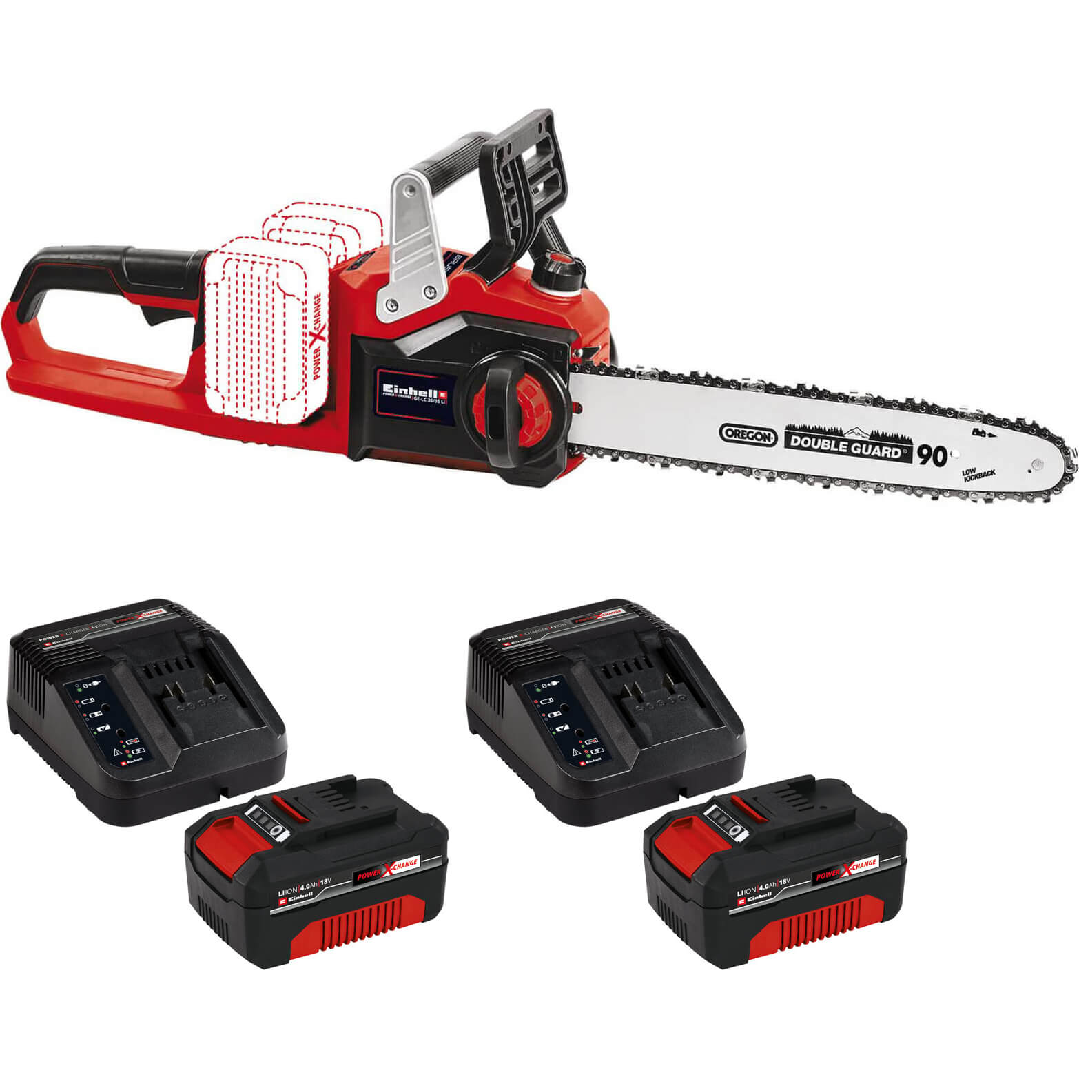 Image of Einhell GE-LC 36/35 Li 36v Cordless Brushless Chainsaw 350mm 2 x 4ah Li-ion Charger