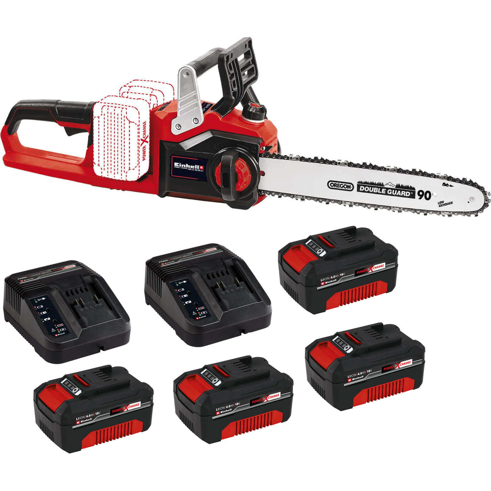 Image of Einhell GE-LC 36/35 Li 36v Cordless Brushless Chainsaw 350mm 4 x 4ah Li-ion Charger