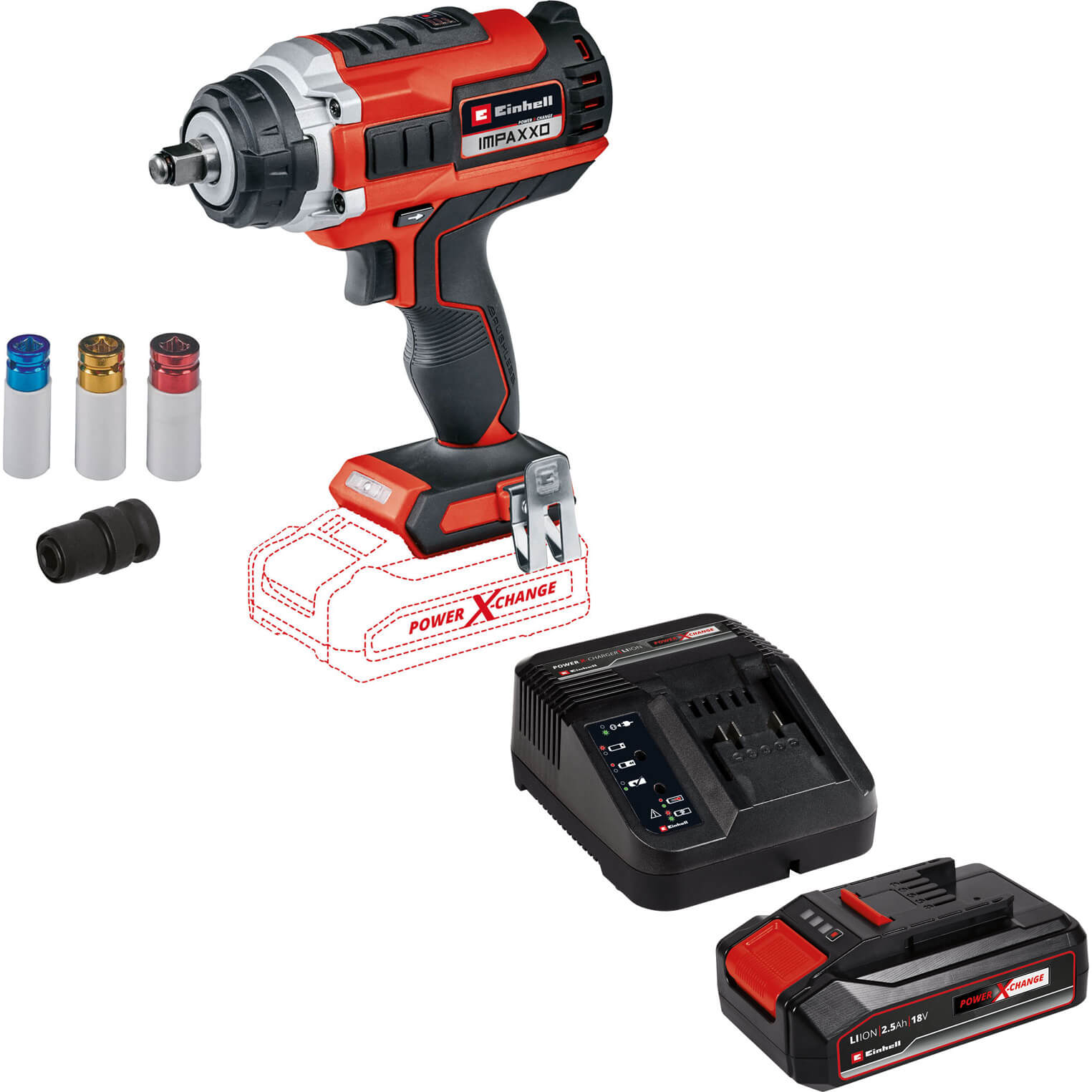 Image of Einhell IMPAXXO 18/400 18v Cordless Brushless 1/2" Impact Wrench 1 x 2.5ah Li-ion Charger No Case