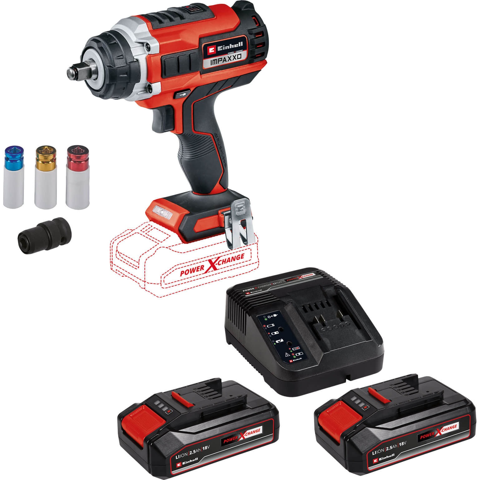 Image of Einhell IMPAXXO 18/400 18v Cordless Brushless 1/2" Impact Wrench 2 x 2.5ah Li-ion Charger No Case