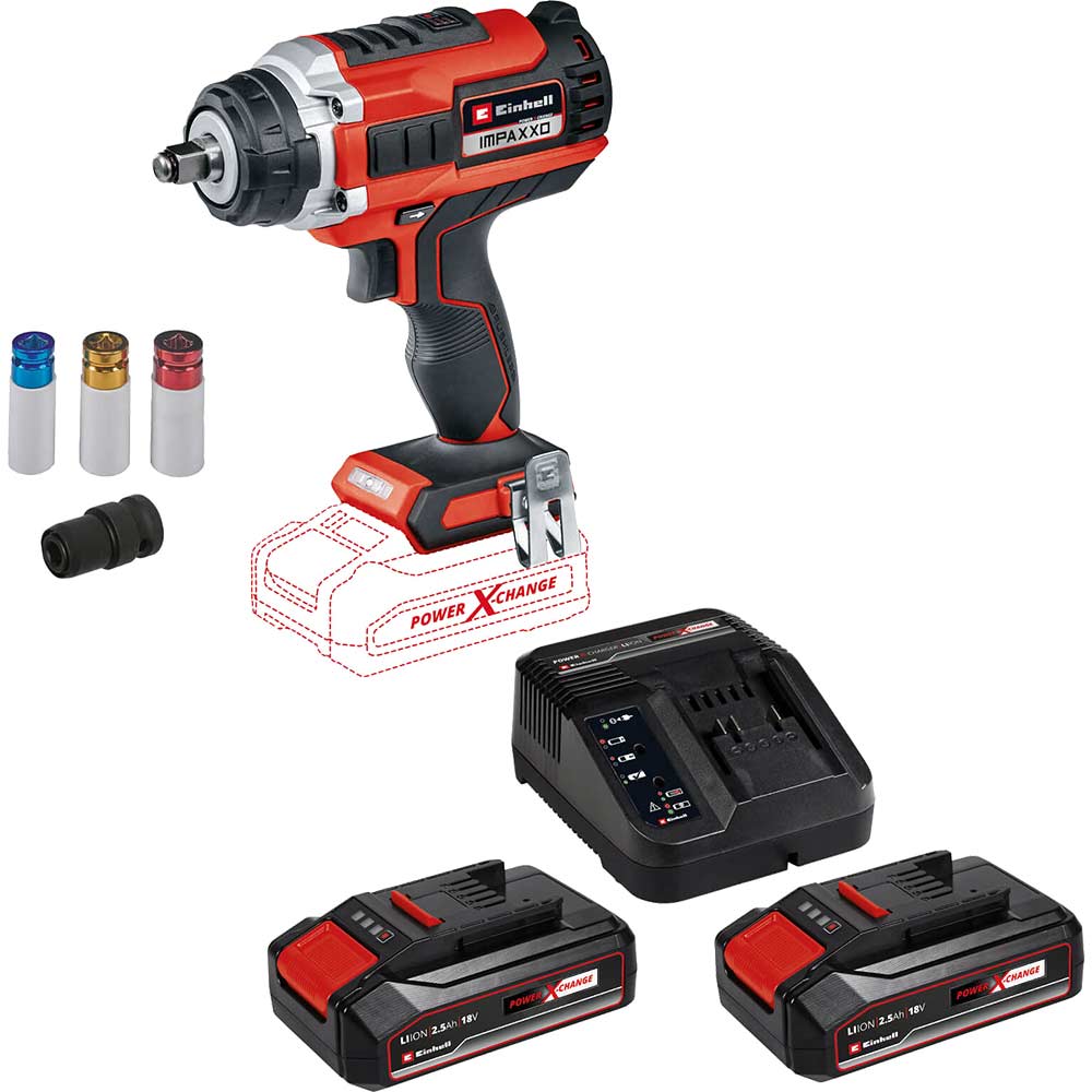 Image of Einhell IMPAXXO 18/400 18v Cordless Brushless 1/2" Impact Wrench 2 x 2.5ah Li-ion Charger No Case