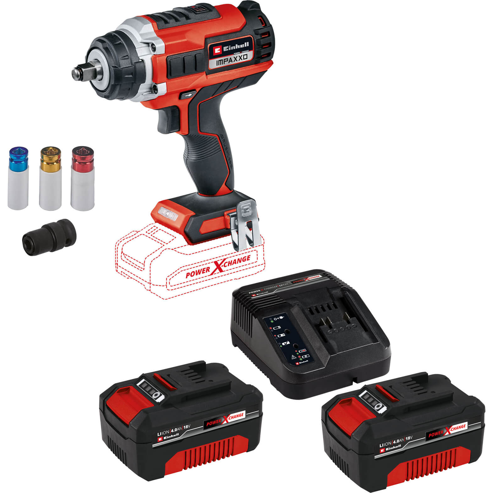 Image of Einhell IMPAXXO 18/400 18v Cordless Brushless 1/2" Impact Wrench 2 x 4ah Li-ion Charger No Case