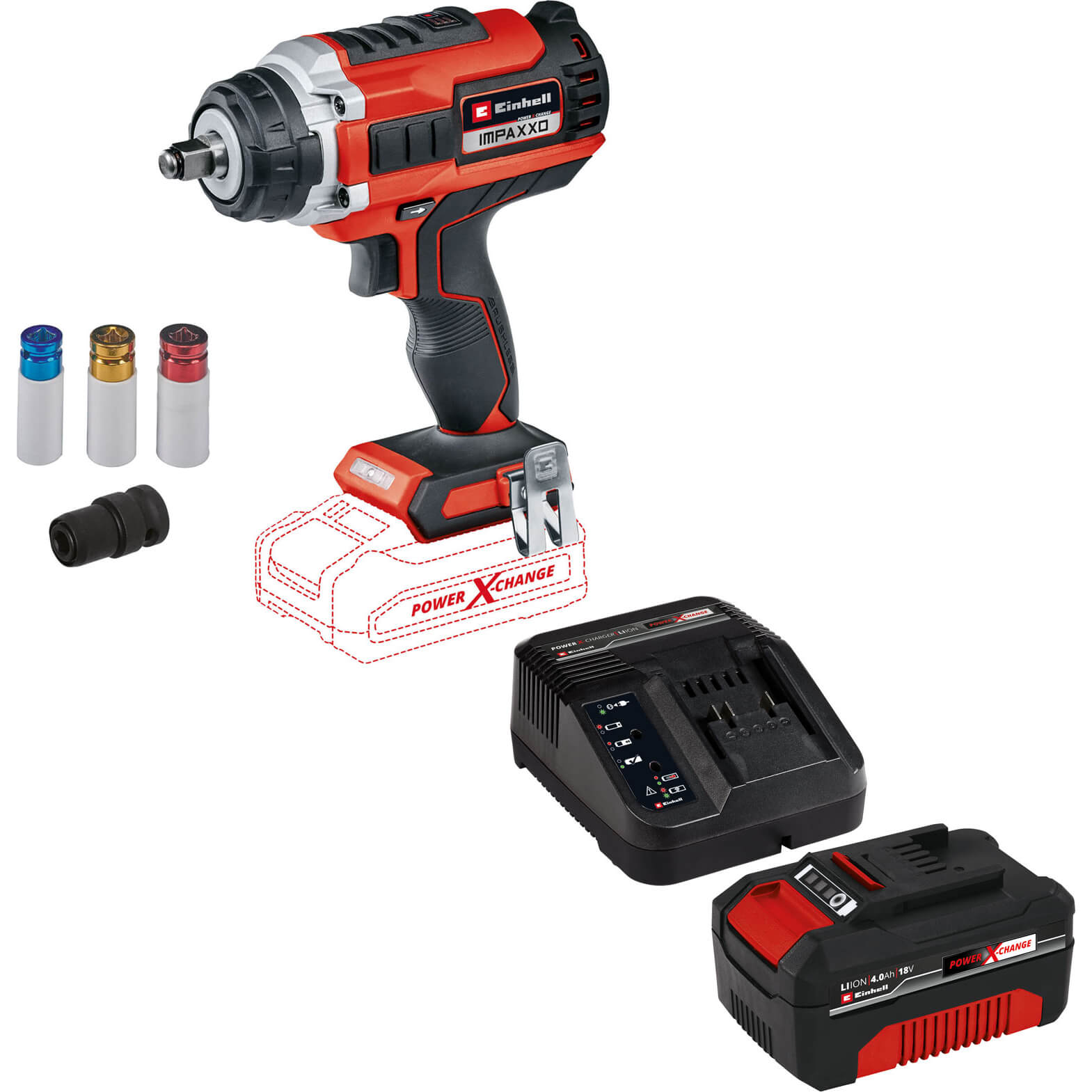 Image of Einhell IMPAXXO 18/400 18v Cordless Brushless 1/2" Impact Wrench 1 x 4ah Li-ion Charger No Case