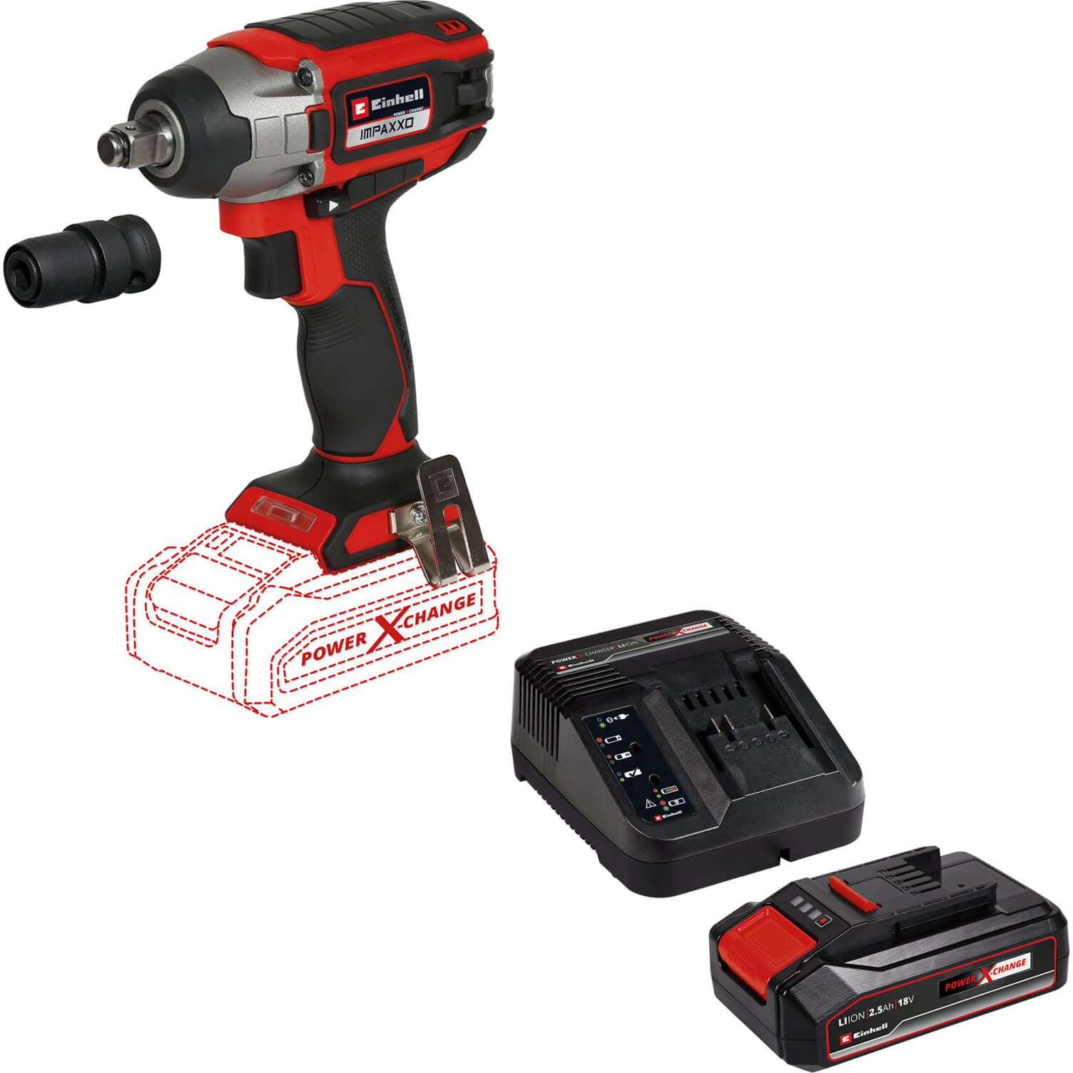 Image of Einhell IMPAXXO 18/230 18v Cordless Brushless 1/2" Impact Wrench 1 x 2.5ah Li-ion Charger No Case