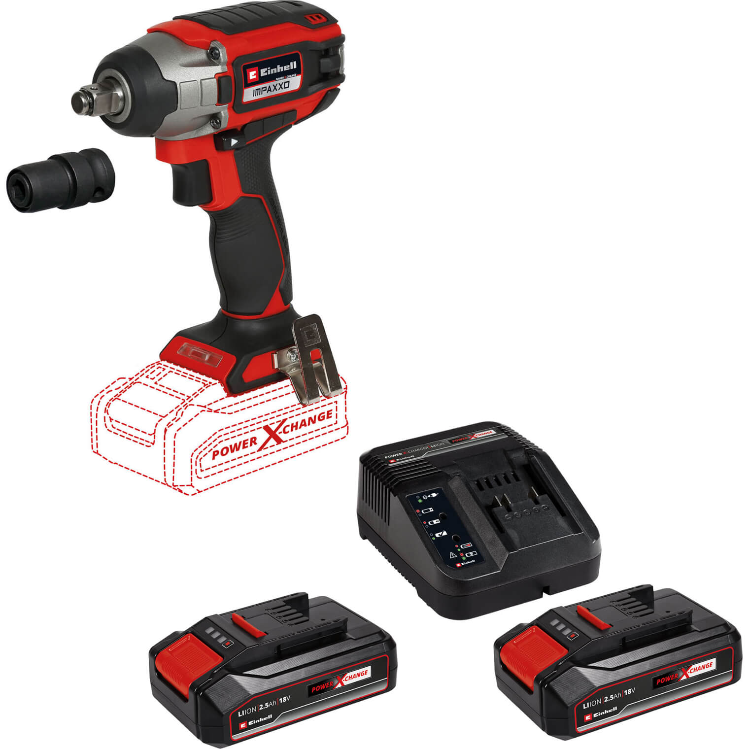 Image of Einhell IMPAXXO 18/230 18v Cordless Brushless 1/2" Impact Wrench 2 x 2.5ah Li-ion Charger No Case