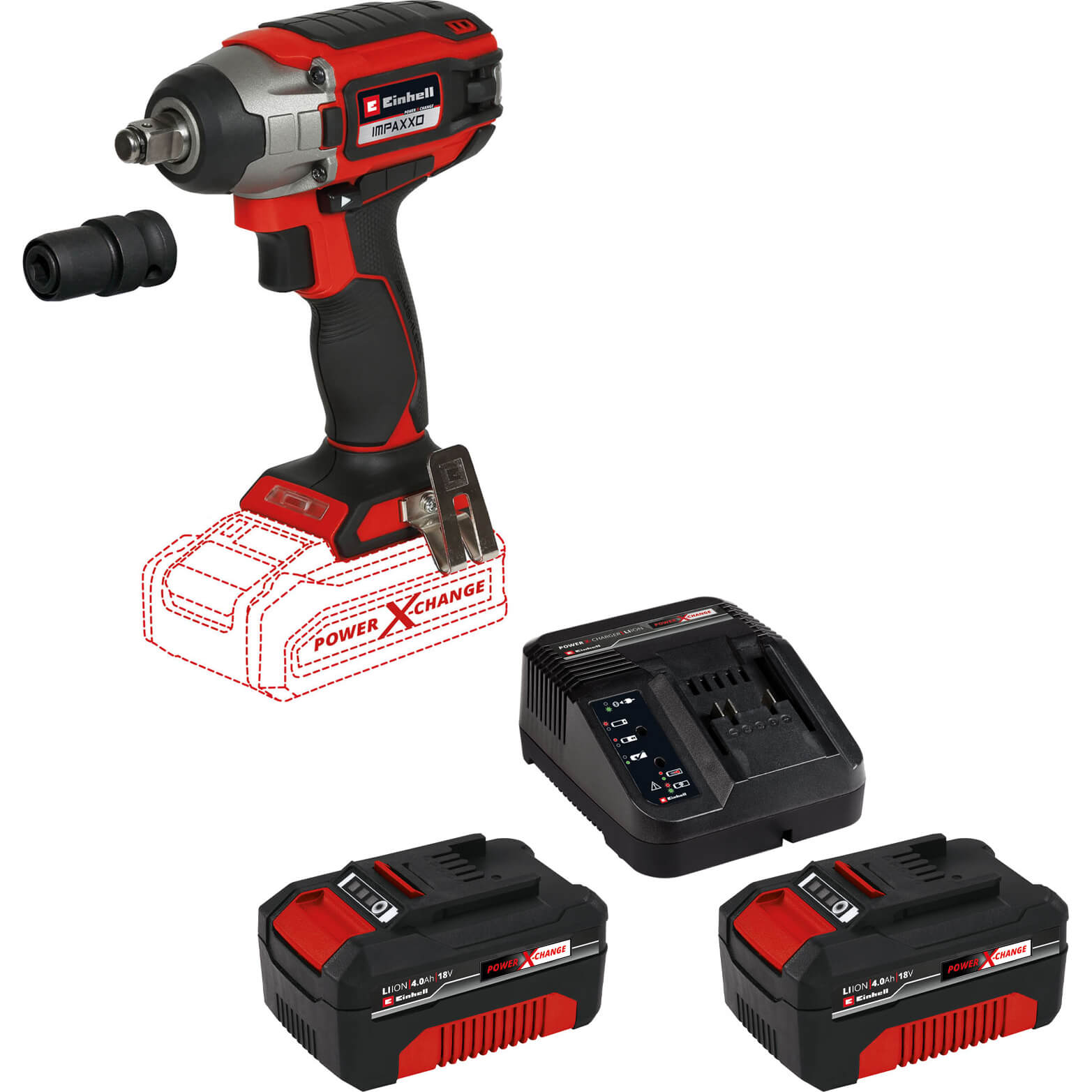 Image of Einhell IMPAXXO 18/230 18v Cordless Brushless 1/2" Impact Wrench 2 x 4ah Li-ion Charger No Case