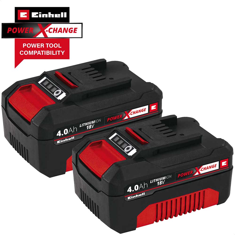 Image of Einhell Genuine Power X-Change 18v Cordless Twin Pack Li-ion Batteries 4ah 4ah