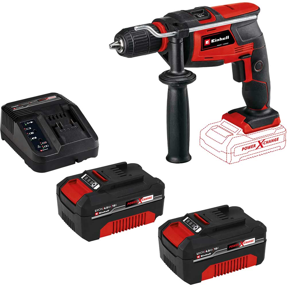 Image of Einhell TC-ID 18 Li 18v Cordless Impact Hammer Drill 2 x 4ah Li-ion Charger No Case