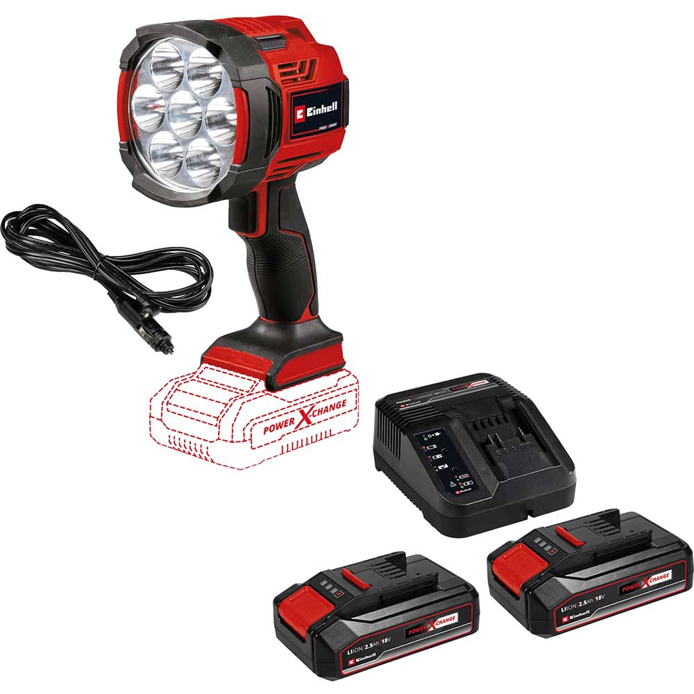 Image of Einhell TE-CL 18/2500 LiAC 18v Cordless / 12v Hybrid Searchlight Torch 2 x 2.5ah Li-ion Charger No Case