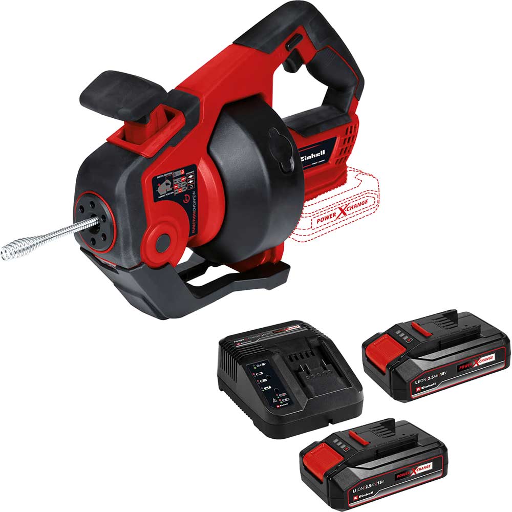 Einhell TE-DA 18/760 Li 18v Cordless Drain Cleaner 2 x 2.5ah Li-ion Battery Charger