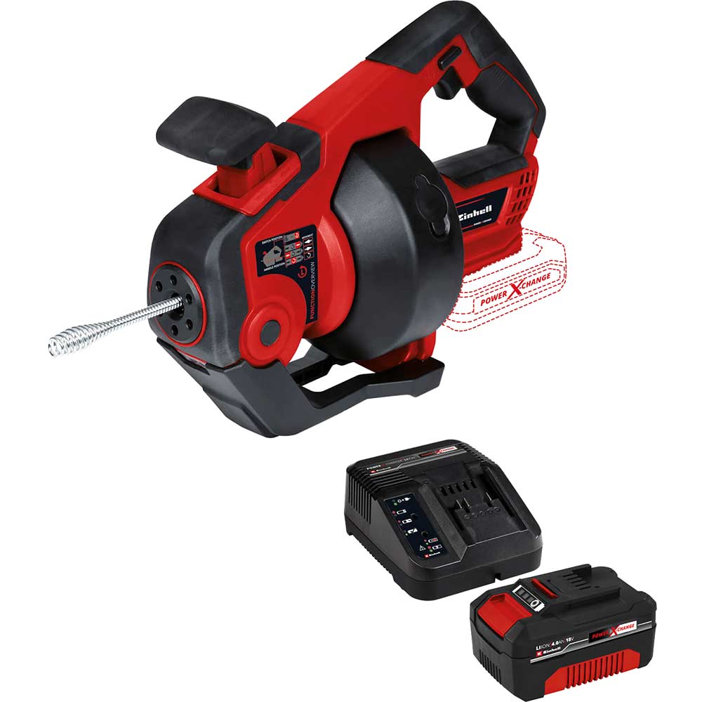 Einhell TE-DA 18/760 Li 18v Cordless Drain Cleaner 1 x 4ah Li-ion Battery Charger