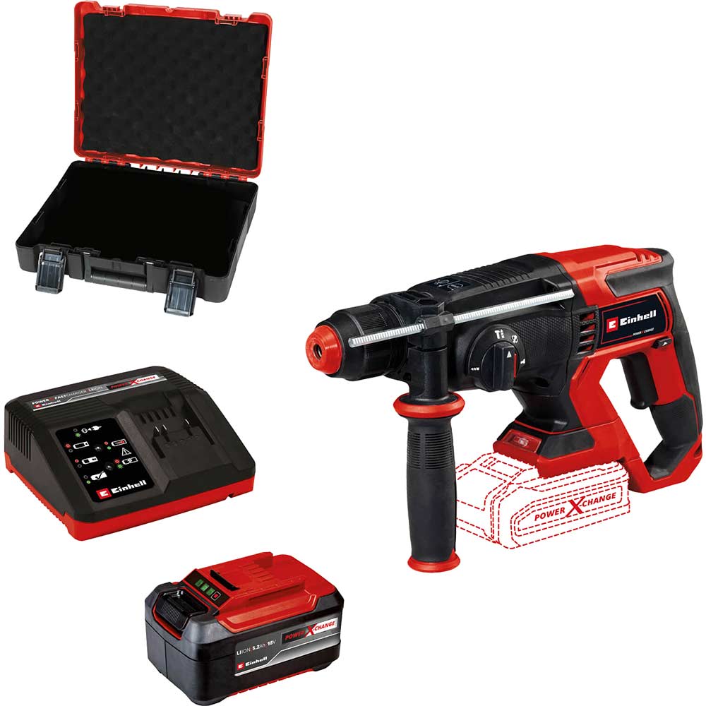 Einhell TE-HD 18/20 Li 18v Cordless SDS Plus Drill 1 x 5.2ah Li-ion Battery Charger Case